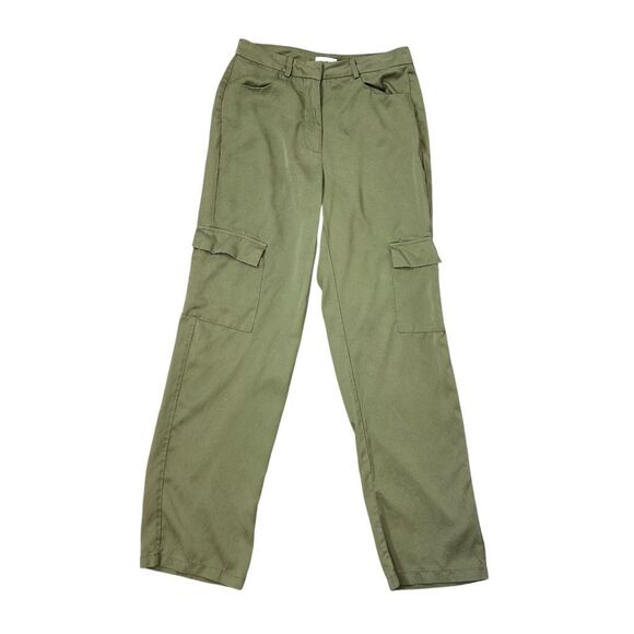 Superdown Mae Cargo Pants Womens Small Olive Green High Rise Silky Satin Tencel - Picture 10 of 16